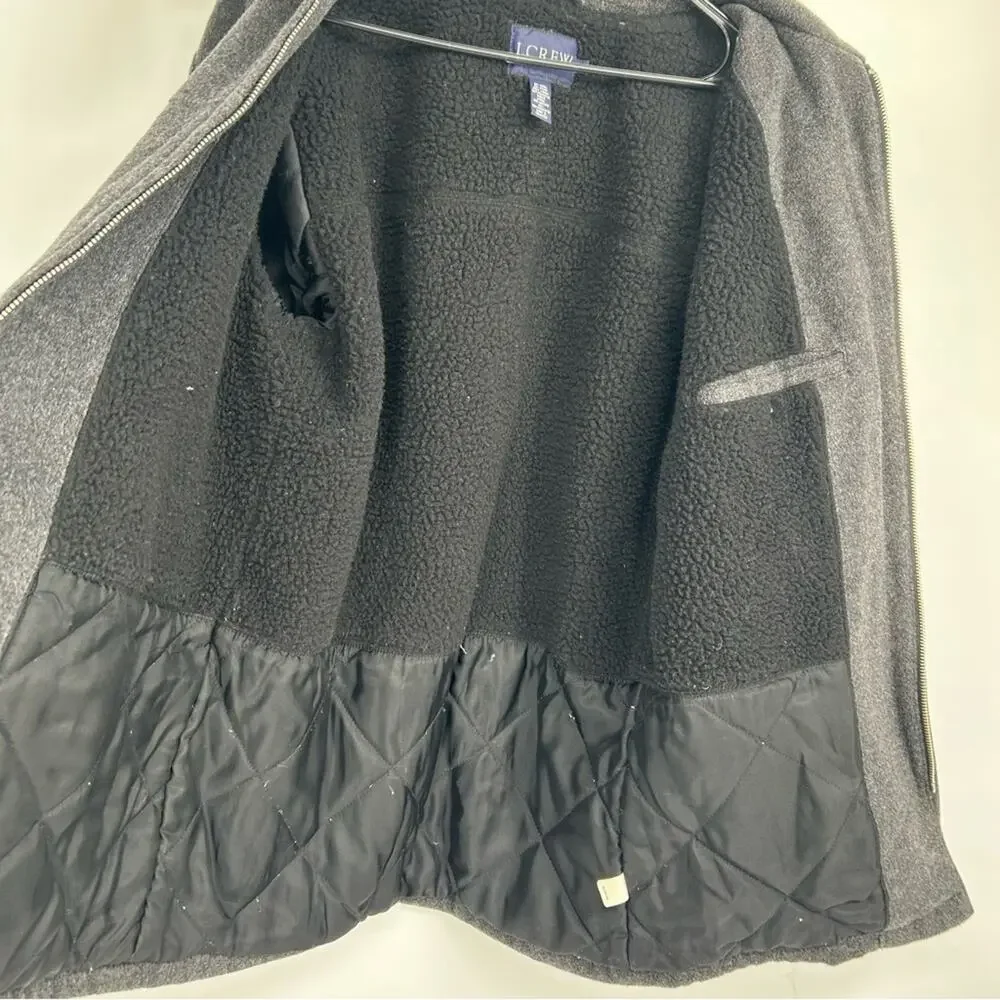 J. Crew Men's Medium Wool Blend‎ Grey Full Zip Front Quilted Lined Coat Pockets